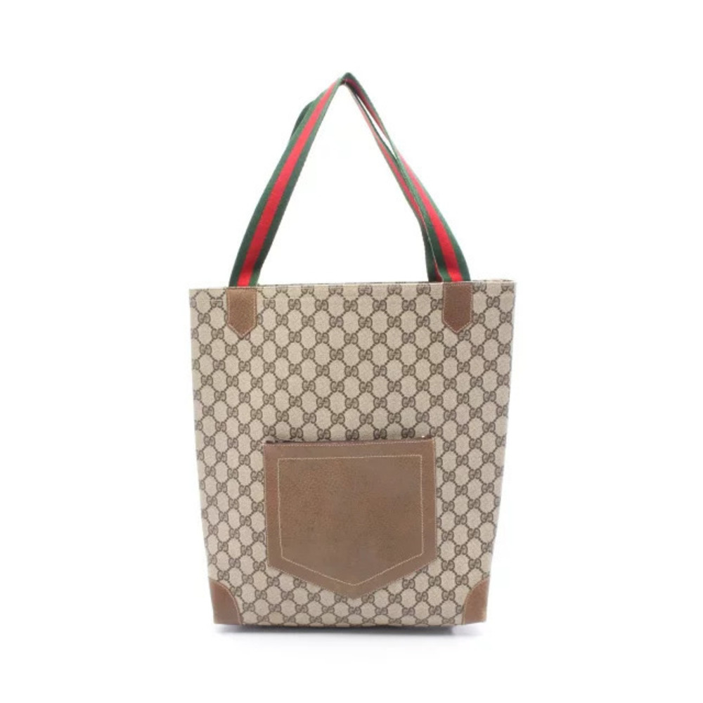 Gucci GG Plus Sherry Tote Bag Canvas Leather Beige Cream Brown